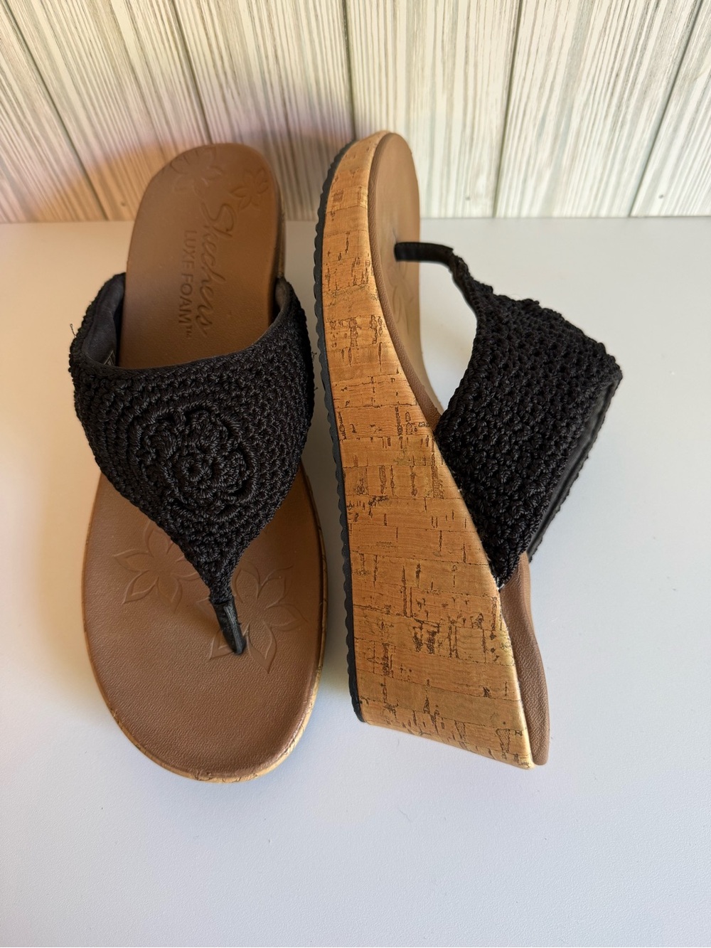 Skechers Women's Black Beverlee Fancy Work Wedge Sandals Size 10